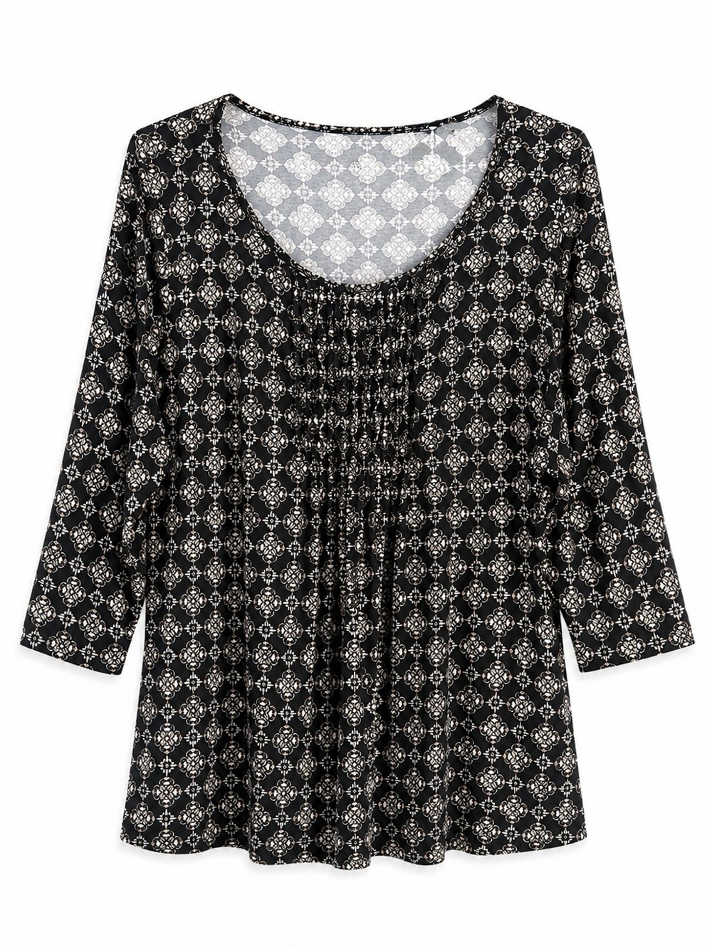 Croft & Barrow Black White Geometric V-Neck Tunic Top Plus Size 1X